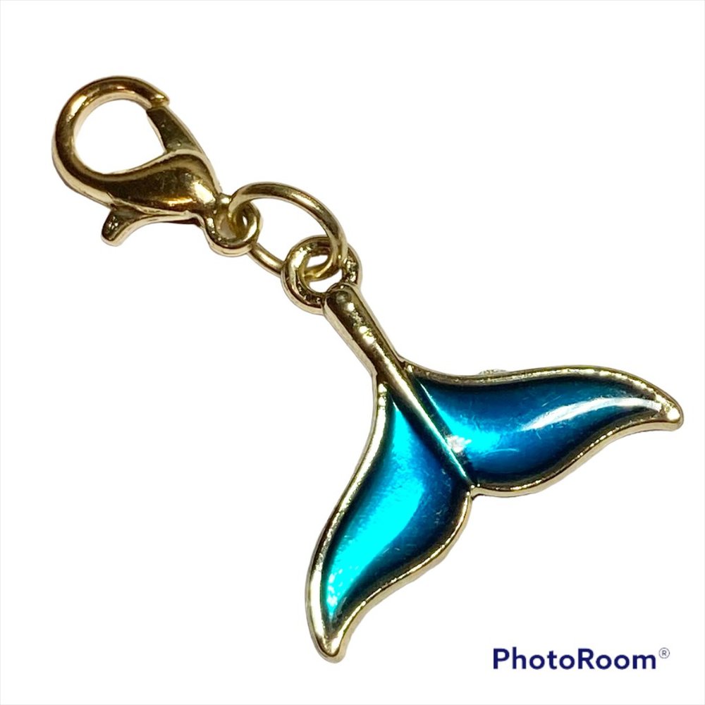Aqua Blue Mermaid Whale Tail Clip Charm Zipper Pull Gold Plated Nautical Island